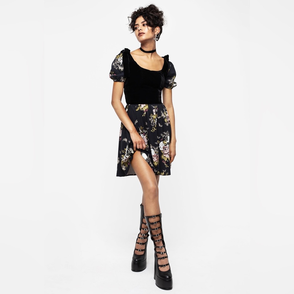 Disturbia Revival Floral Puff Sleeve Shirred Mini Dress US 10 / UK 14 - Picture 7 of 7